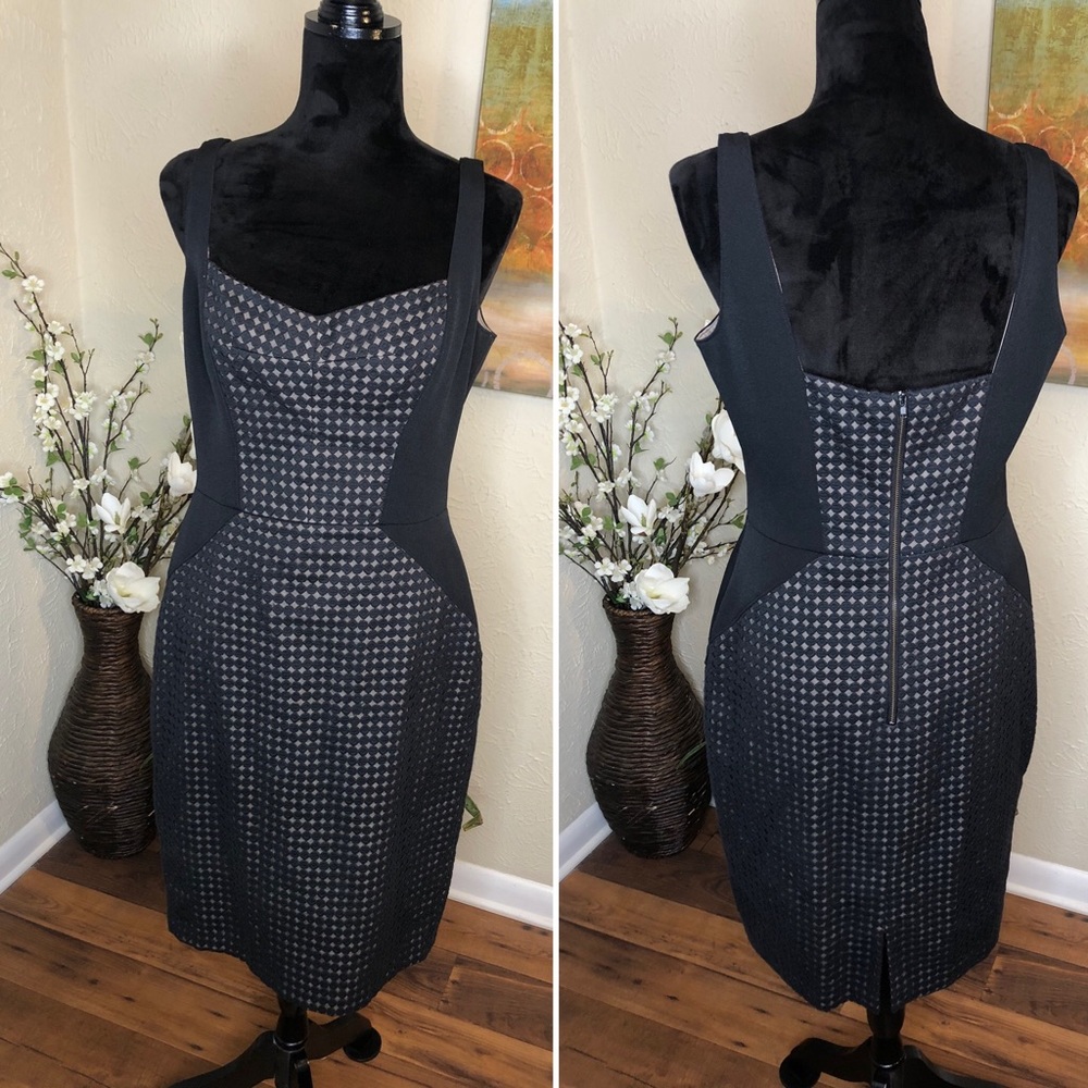 Maggy London Black Houndstooth Panel Sheath Dress